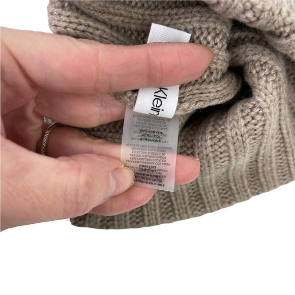 Calvin Klein Tan Knit Pom Pom Beanie - Picture 4 of 9